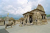 Baijnath Temple - a life sized stone Nandi guard the temple entrance. 